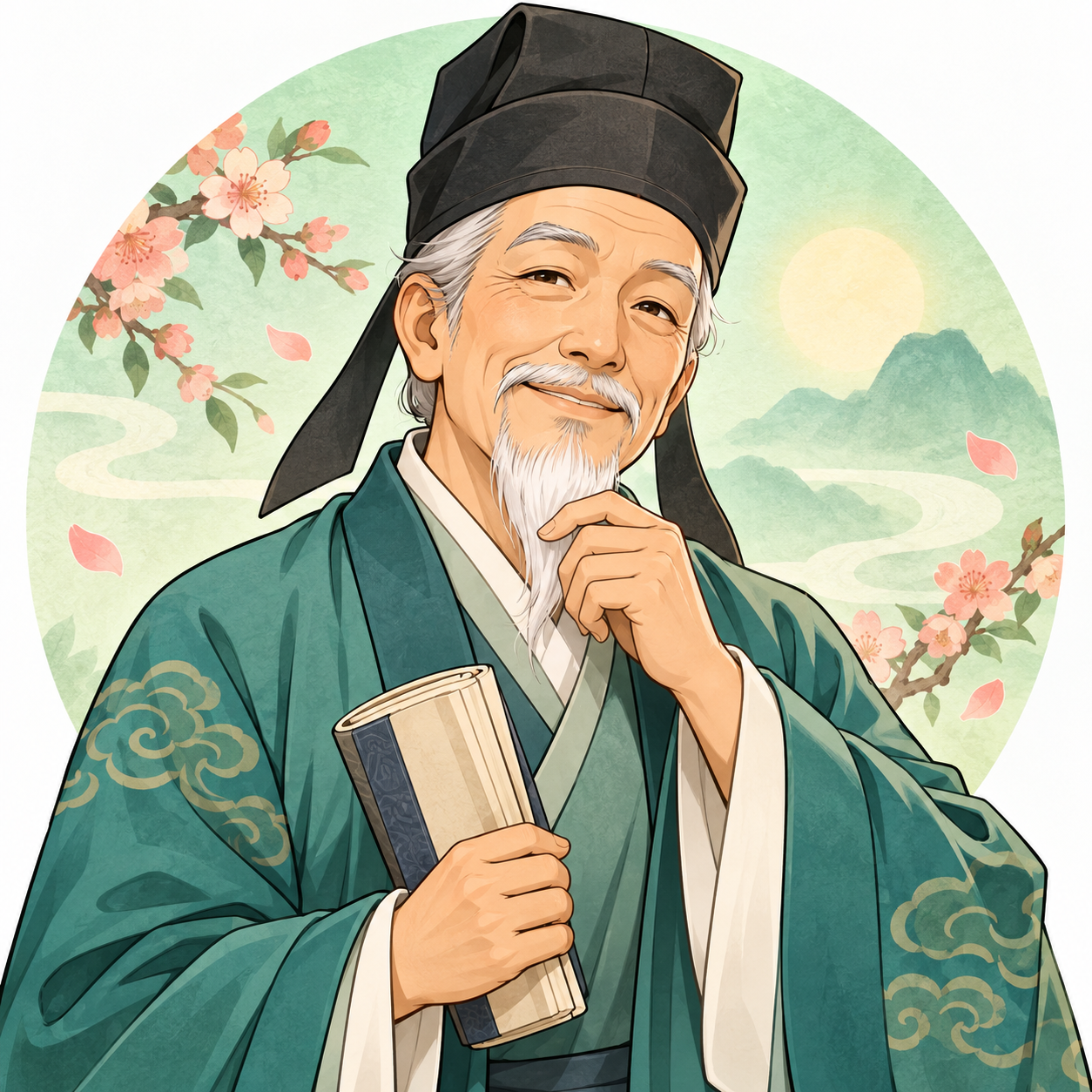 彩色漫畫風格的白居易