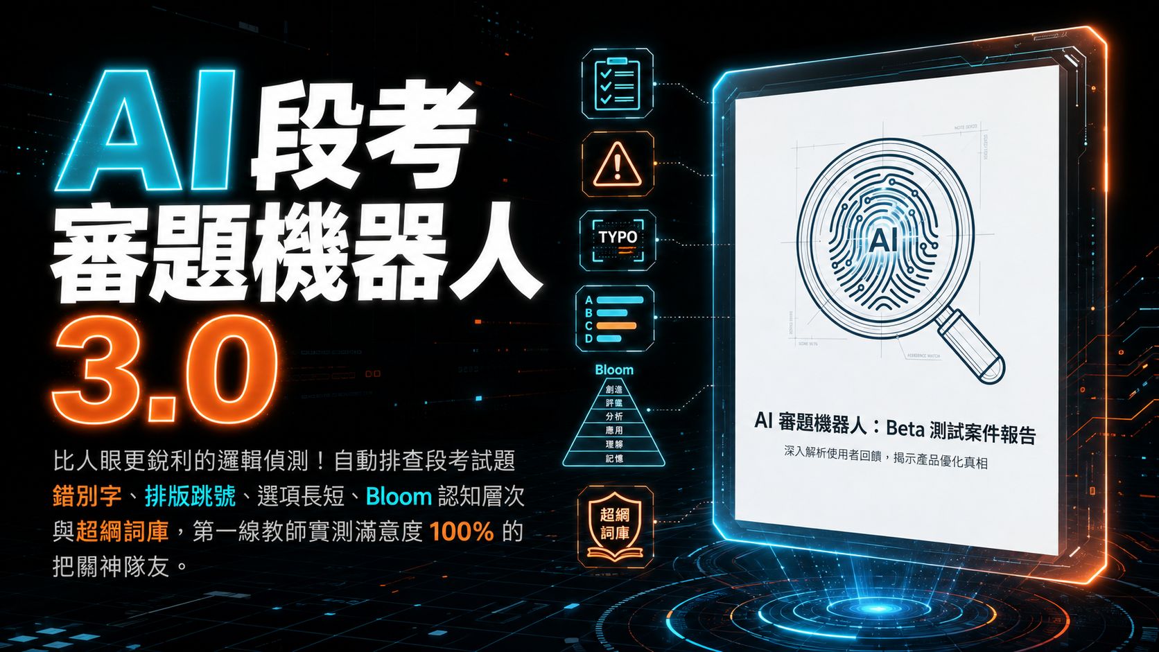 AI 段考審題機器人 3.2 核心功能與實測主視覺圖