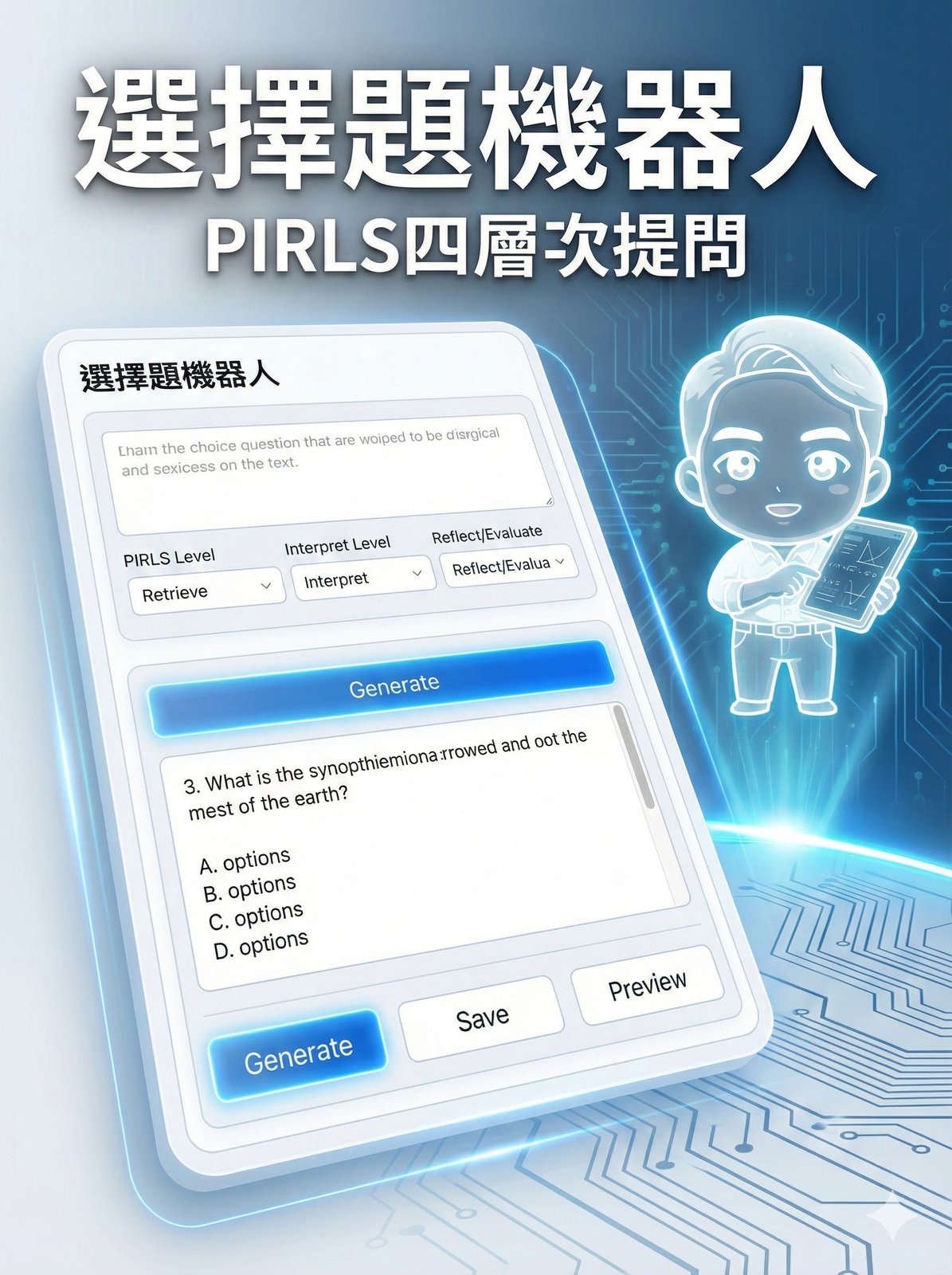 PIRLS 閱讀測驗選擇題產生器 主視覺