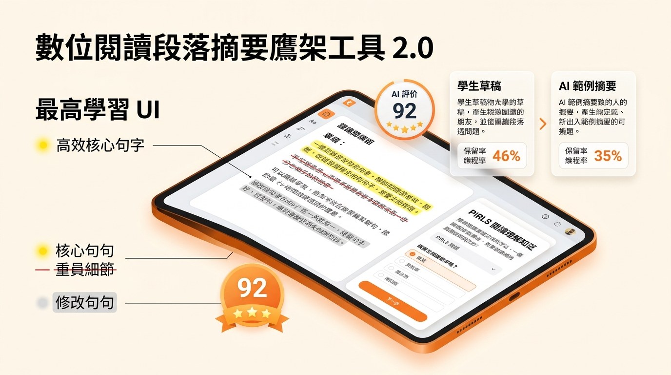 數位閱讀段落摘要鷹架工具 2.0 系統介面概覽圖