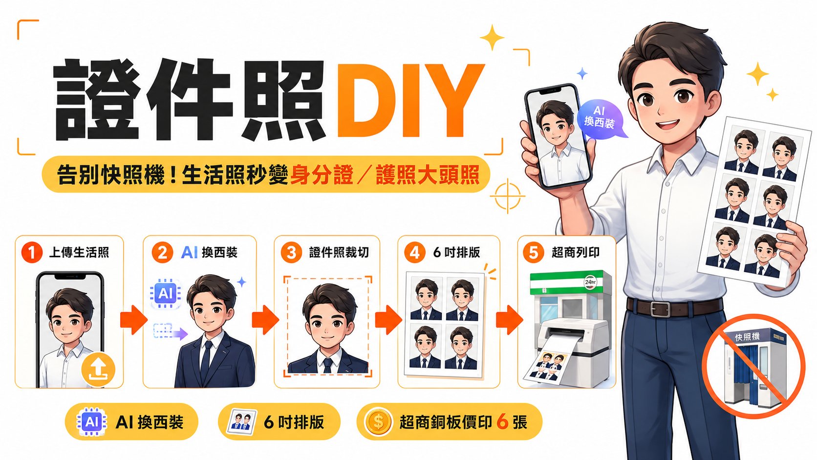 證件照 DIY 主視覺：告別快照機！生活照秒變身分證/護照大頭照 5 步驟流程圖