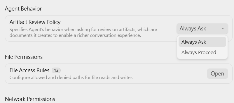 Artifact Review Policy Dropdown