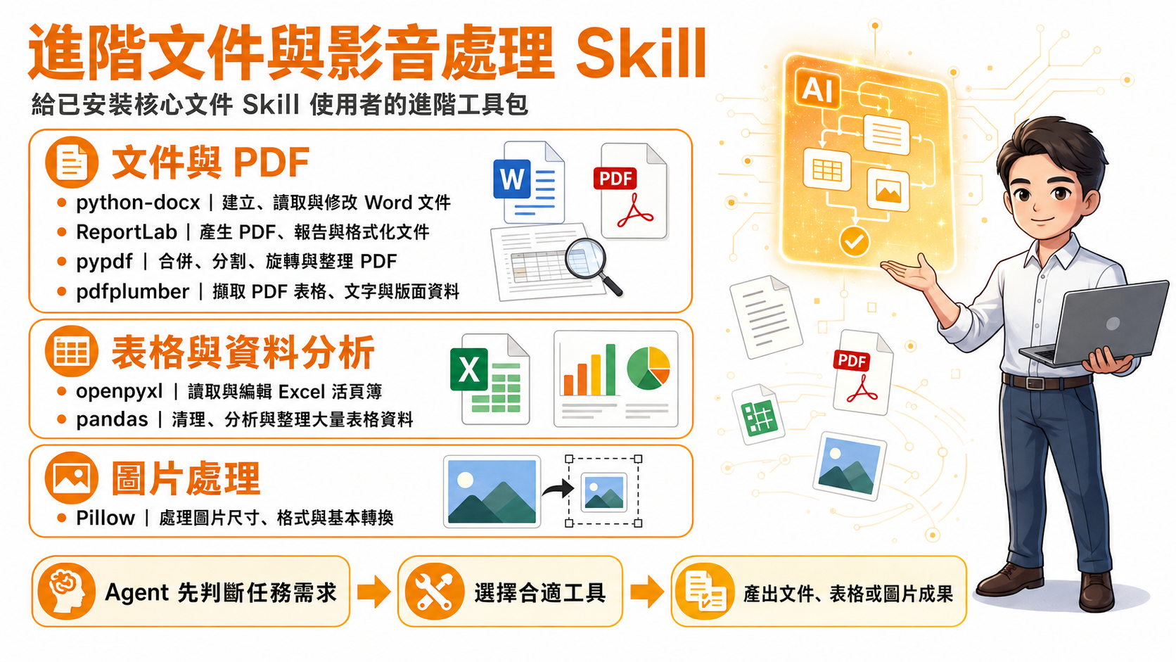 進階文件處理 Skill 涵蓋 Word、PDF、Excel、資料分析與圖片處理