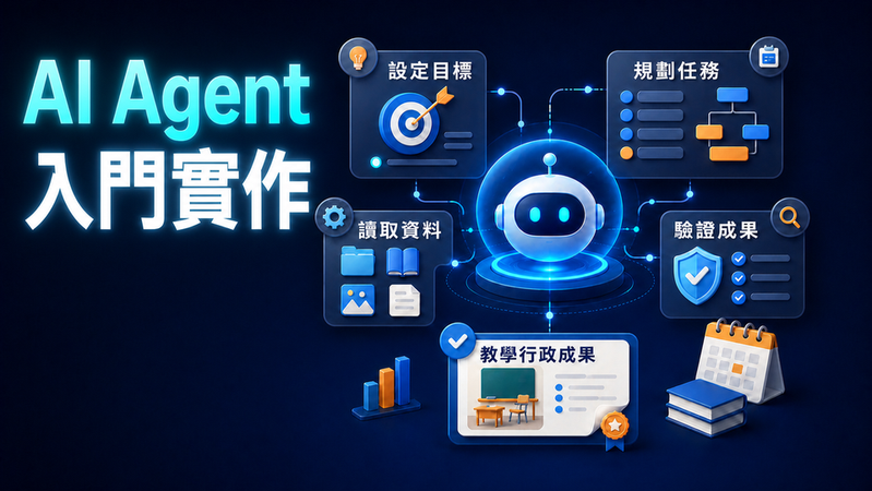 AI Agent 教學行政工作站，包含設定目標、規劃任務、使用工具、檢查成果與完成交付